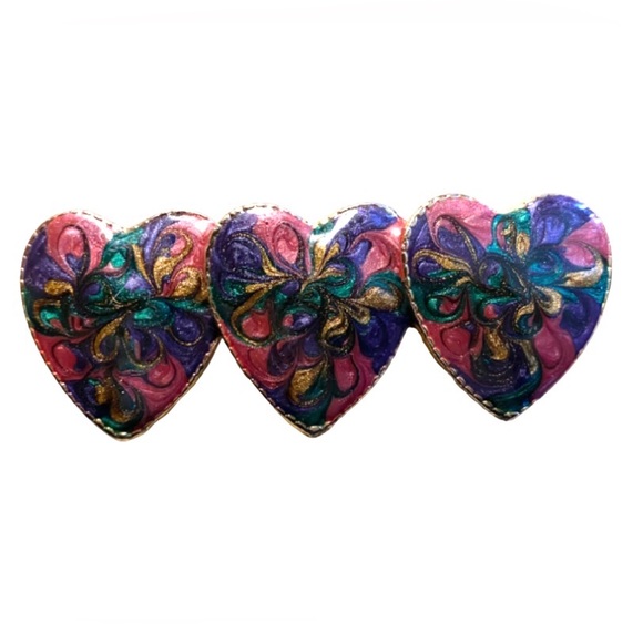 Multicolor Triple Heart Barrette - Picture 1 of 3